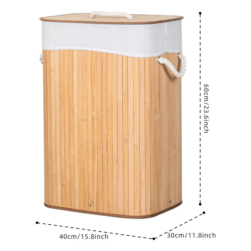 Bamboo Laundry Basket With Handles Laundry Hamper With Lid Foldable Home Storage Dirty Clothes Basket For Laundry Room Bathroom