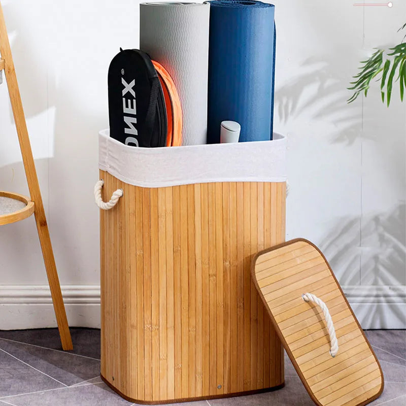 Bamboo Laundry Basket With Handles Laundry Hamper With Lid Foldable Home Storage Dirty Clothes Basket For Laundry Room Bathroom
