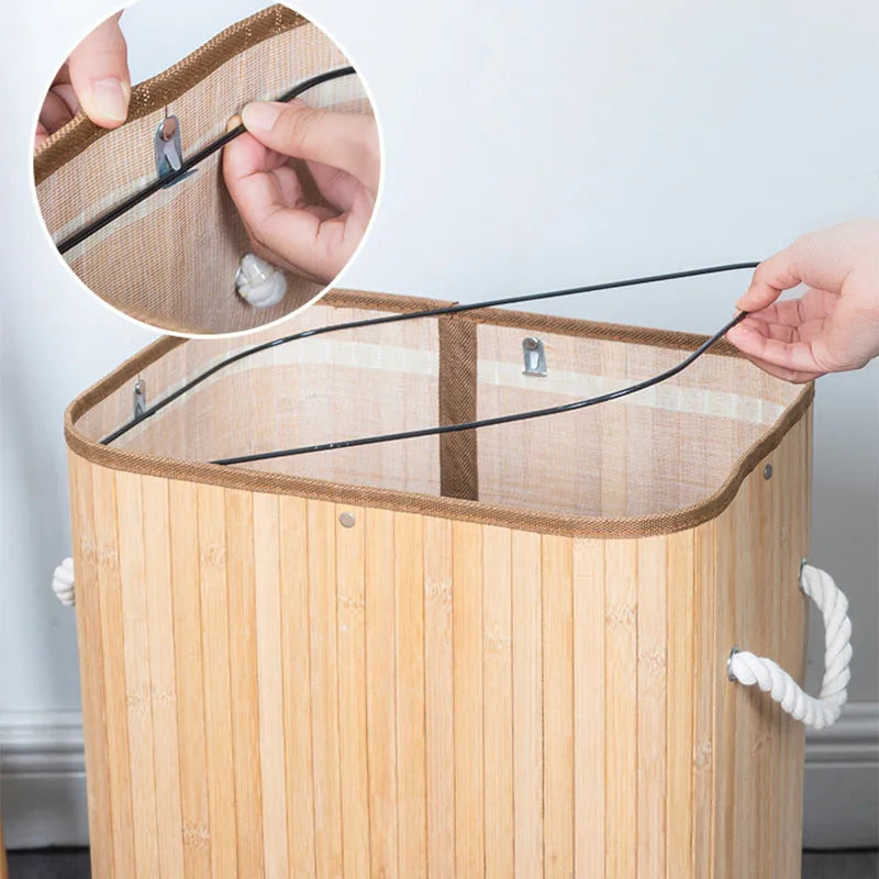 Bamboo Laundry Basket With Handles Laundry Hamper With Lid Foldable Home Storage Dirty Clothes Basket For Laundry Room Bathroom