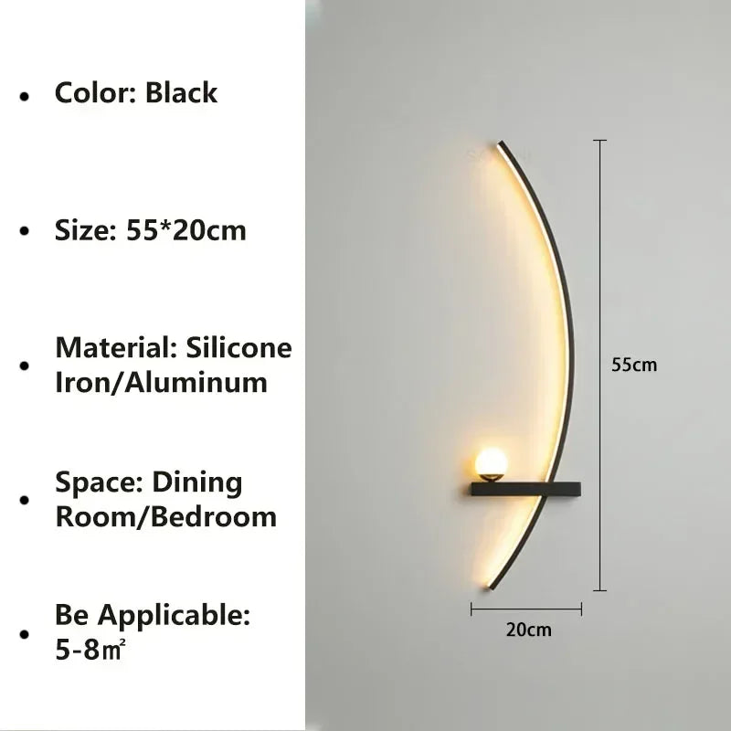 Modern LED Wall Lamps Minimalist Stripes Wall Sconce Decorative for Bedroom Bedside Home Living Room Background Lighting Luster - Color Temperature: Warm White(no RC), Lampshade Color: Black Right 55CM