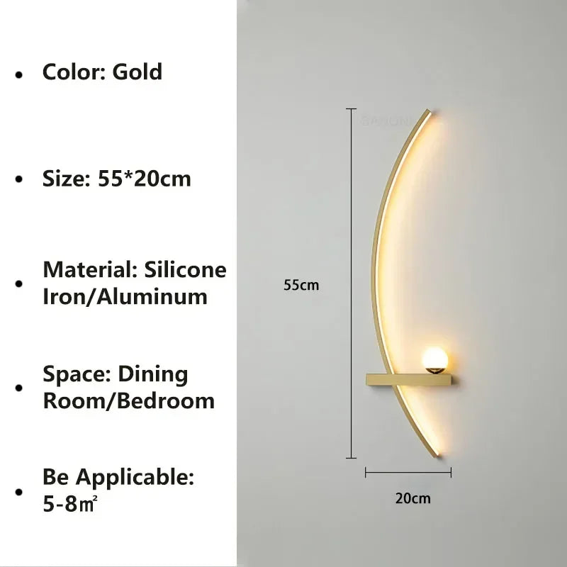 Modern LED Wall Lamps Minimalist Stripes Wall Sconce Decorative for Bedroom Bedside Home Living Room Background Lighting Luster - Color Temperature: Cold White(no RC), Lampshade Color: Gold Left 55CM