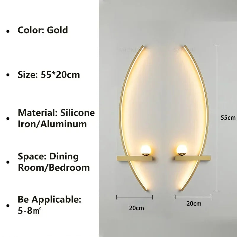 Modern LED Wall Lamps Minimalist Stripes Wall Sconce Decorative for Bedroom Bedside Home Living Room Background Lighting Luster - Color Temperature: Cold White(no RC), Lampshade Color: Gold 55CM (L-R)