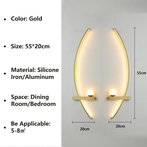Modern LED Wall Lamps Minimalist Stripes Wall Sconce Decorative for Bedroom Bedside Home Living Room Background Lighting Luster - Color Temperature: Cold White(no RC), Lampshade Color: Gold 55CM (L-R)
